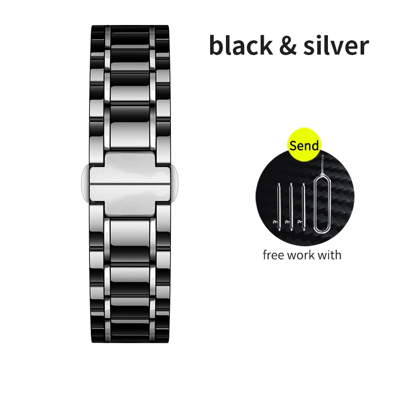 Black and silver 18 мм керамический ремешок для huawei TalkBand B5/Watch 1 honor watch s1 Смарт-часы сменный ремешок быстросъемный регулируемый размер - Цвет: Black and silver