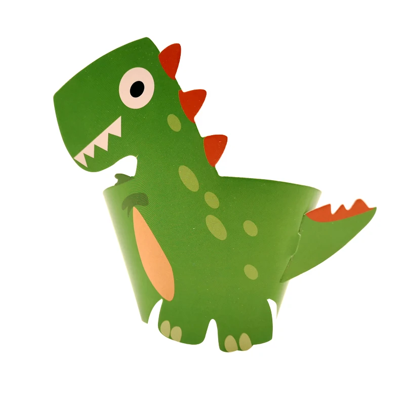 

Kids Favors Green Dinosaur Design Happy Baby Shower Cupcake Paperboard Wrappers Birthday Events Party Cake Decorations 12 Sets