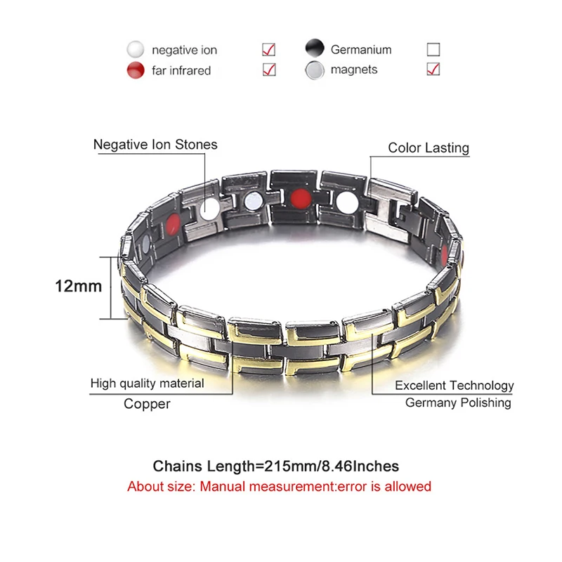 Новый дизайн Черная цепочка германий магнитный браслет для женщин мужчин