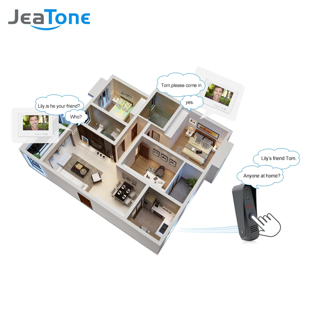 Видеодомофон JeaTone 7 дюймов Водонепроницаемый дверной звонок камера для телефона