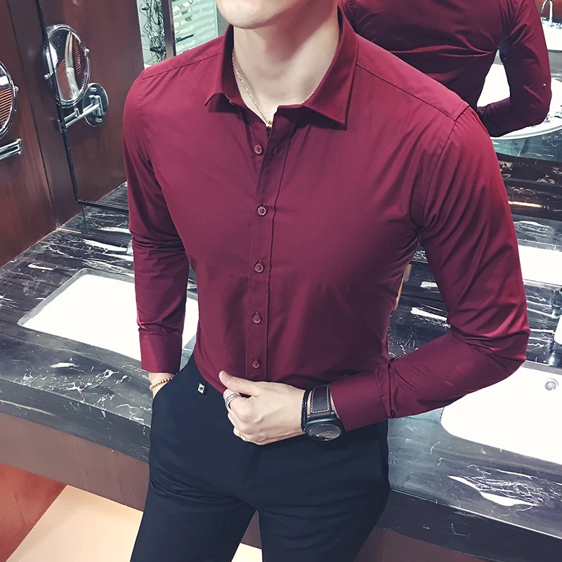 Рубашка мужская с длинным рукавом модная сорочка Slim Fit в повседневном и деловом