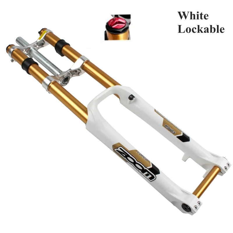 white locable ZOOM 680DH двойная гидравлическая Передняя Вилка 26er горные HD Велосипедная вилка с запираемой подвеской 20 мм ось круизер - Цвет: white locable