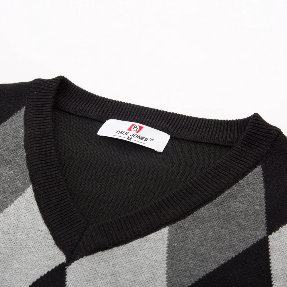 Клетчатый вязаный жилет мужской свитер без рукавов с v образным вырезом