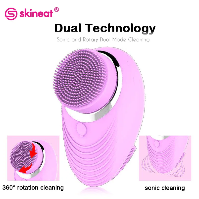 

Skineat 4 in 1 Face Washing Brush Silicone Facial Massage Tool Acne Blackheads Remove Tool With 4 Replacement Brush Heads