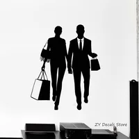 Shopping Silhouette Wall Decals Couple Handle Bag Shop Window Stickers Removable Wallpaper Hot Sale Wall Tattoo L334