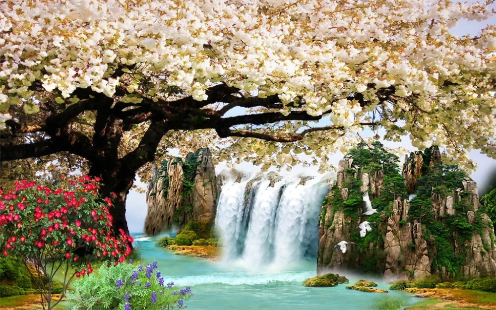 

Curtain window room 3d flower scenery Home Decor Living Room Natural Art Home Decoration