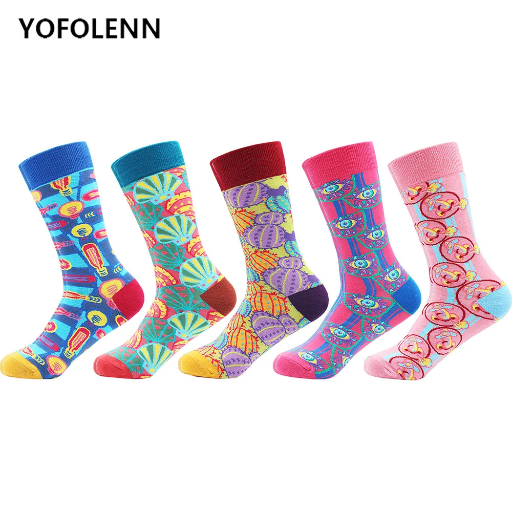 

Носки женские, из чесаного хлопка, длинные, цветные, 5 пар/лот, кавайные носки