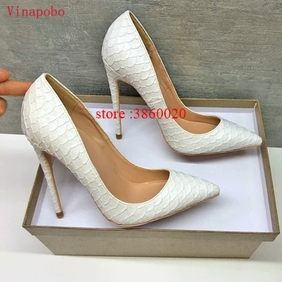 10cm Vinapobo/Женская обувь из натуральной кожи г. весенние туфли-лодочки на высоком каблуке женские свадебные туфли телесного цвета с принтом змеи, большие размеры 43 - Цвет: 10cm
