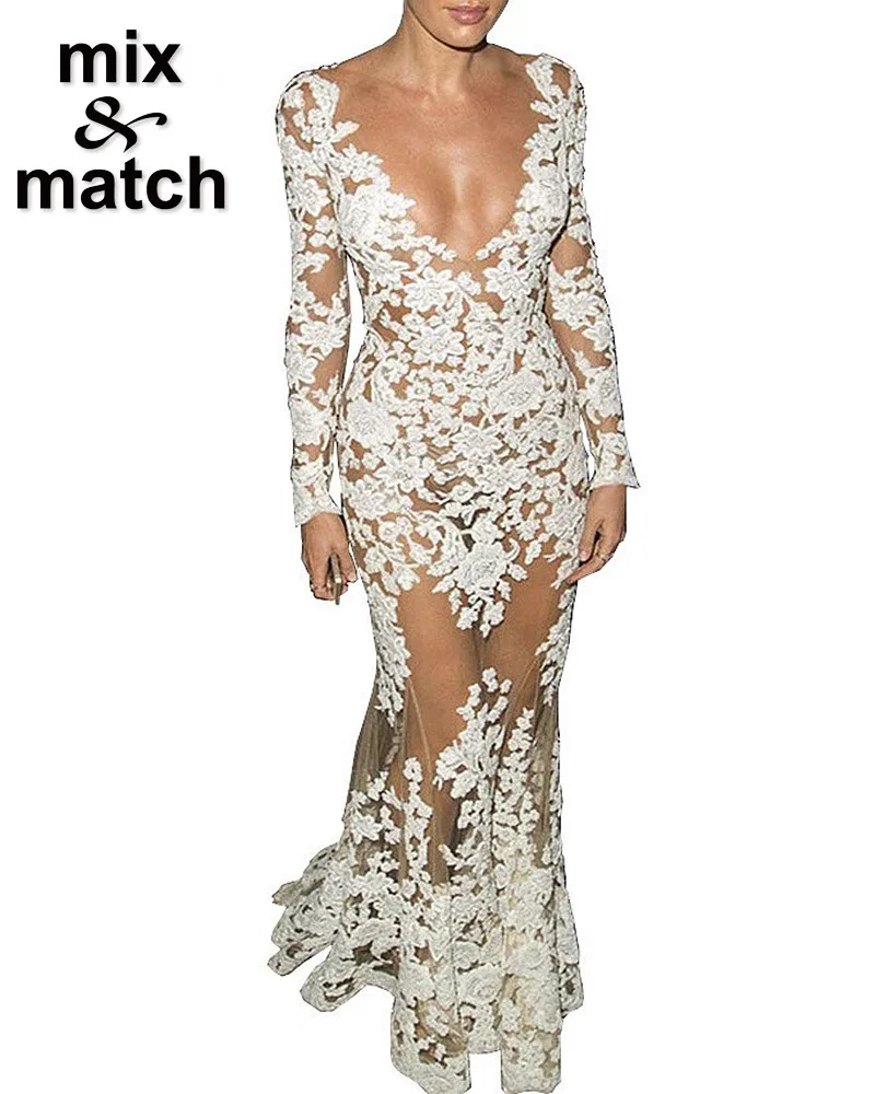 Женское Новое Сексуальное Кружевное Платье макси с глубоким v образным вырезом