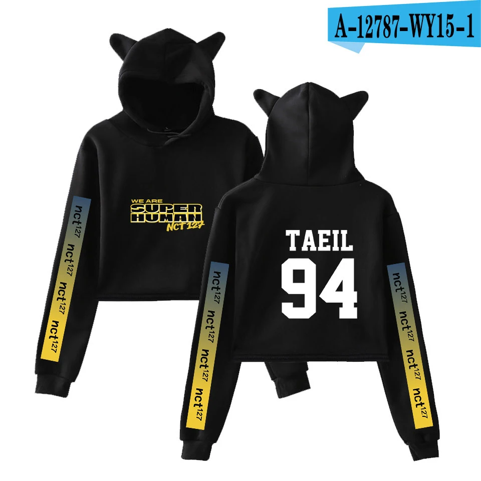 NCT 127 WE ARE SUPERHUMAN Cat Ear толстовка модная Милая женская Повседневная Новинка Kpop Cat Crop Top толстовки Толстовка сексуальная одежда - Цвет: WY15