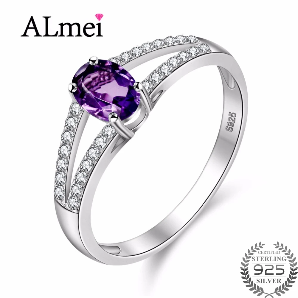 Almei 925 пробы Серебряный Натуральный Аметист Камень юбилейное кольцо 2 ряда