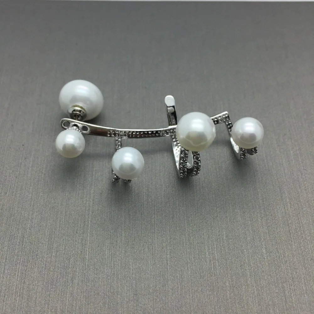 Серьги-пусеты 3 ряда с жемчугом и кубическим цирконием модные аксессуары для