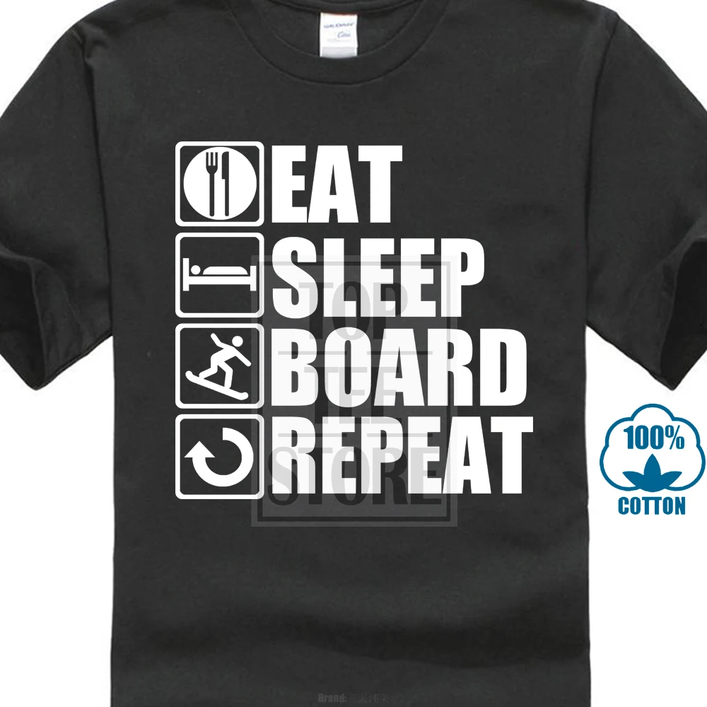 Лидер продаж модная футболка с вырезом лодочкой Мужская принтом Eat Sleep Snow Board |