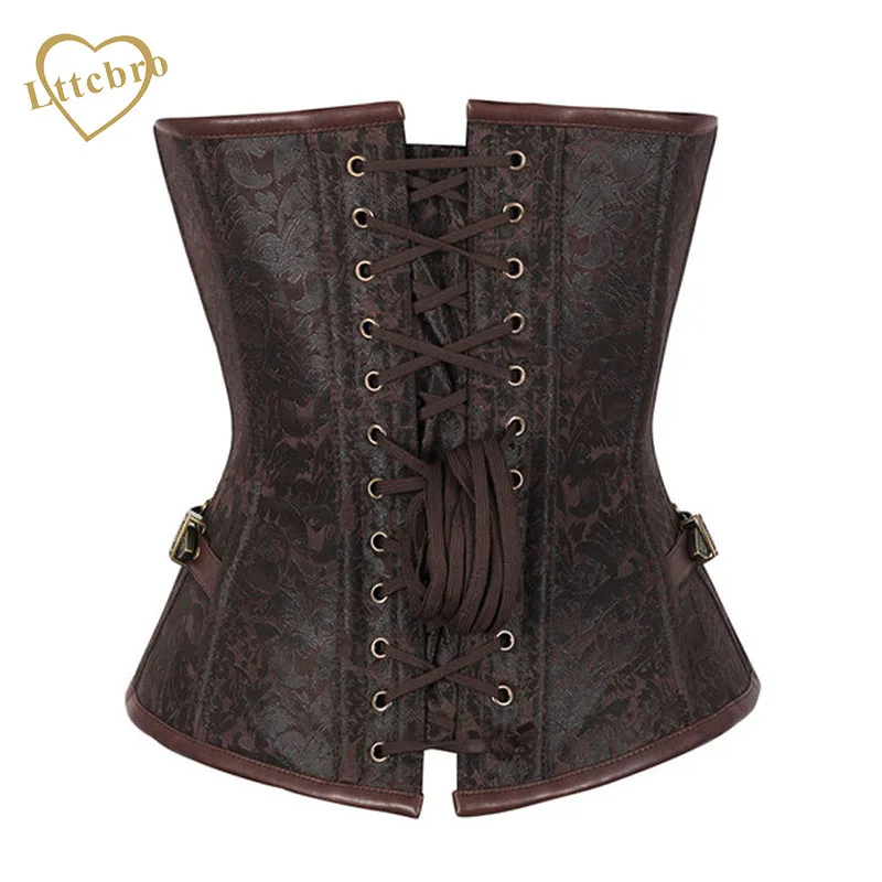 Коричневый корсет со спиральными стальными косточками в стиле стимпанк