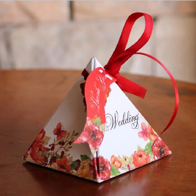100pcs Свадебные декоративные сладости коробка с цветочным узором, ярких цветов коробка с лентой и приглашения на свадьбу, на праздник, сувениры и подарки Baby Shower коробка конфет Коробки - Цвет: 100pcs