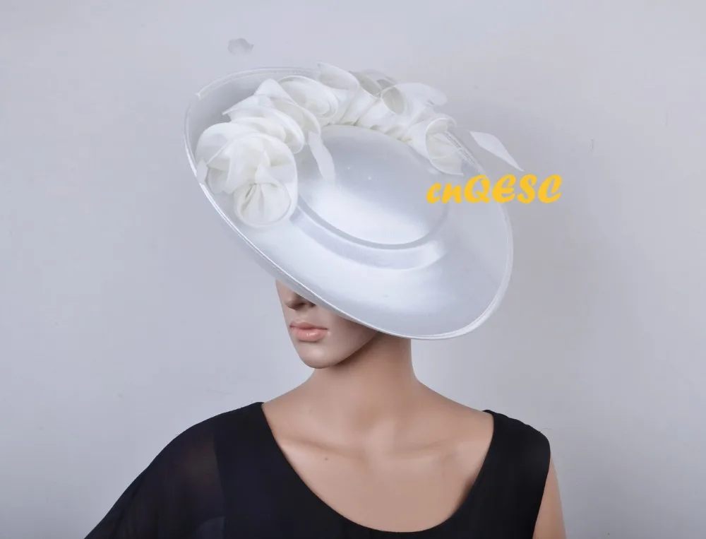 Ivory Новое поступление белого крема! Большая матовая сатиновая Вуалетка sinamay женская шляпа торжественное платье шляпы для свадебных гонок - Цвет: Ivory