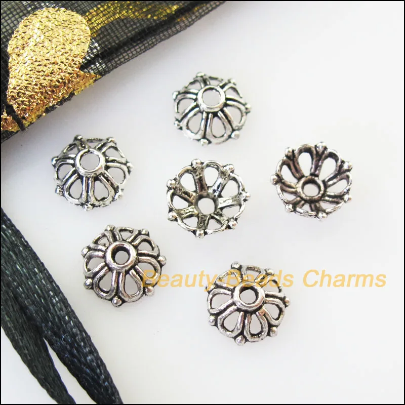 New 180Pcs Tibetan Silver Color Tiny Flower End Bead Caps Connectors 7.5mm | Украшения и аксессуары