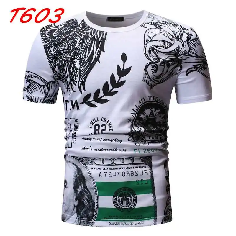 T603-White Летняя Новинка, модная мужская футболка с коротким рукавом и принтом, Повседневная футболка с круглым вырезом и цветочным принтом, различные цвета и стили - Цвет: T603-White