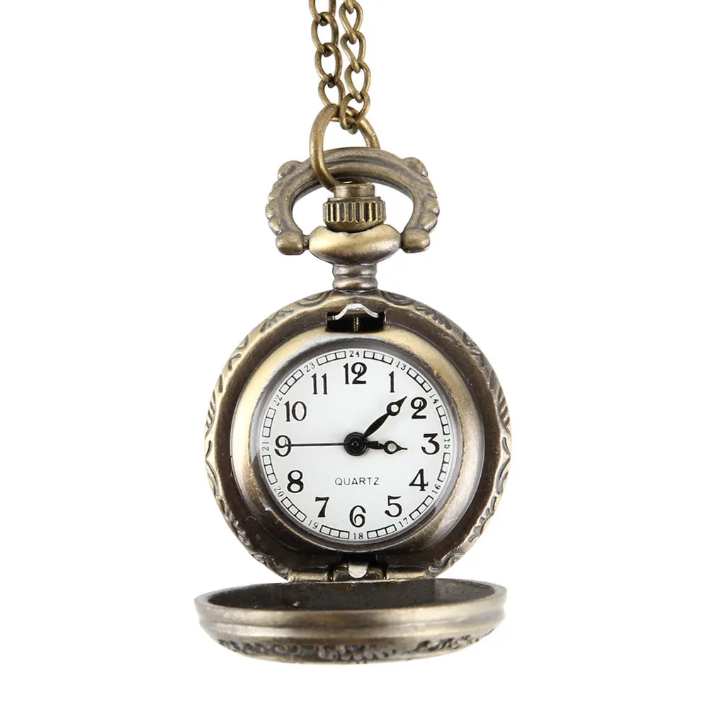 Fashion Vintage Pocket Watch Alloy Roman Number Dual Time Display Clock Necklace Chain Watches Birthday Gifts Retro Hours Clock