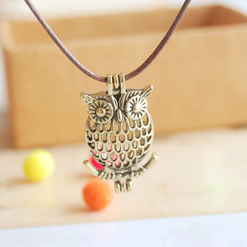

Foreign trade hot vintage owl mini essential oil aroma diffuser necklace can be opened