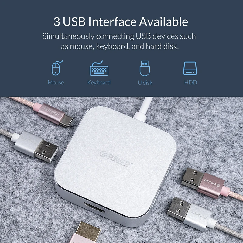 ORICO USB-C концентратор type-C для HDMI USB 3,0 адаптер для MacBook samsung Galaxy huawei mate 20 P20 Pro Высокоскоростной USB 3,0 концентратор type C