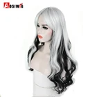 Парик AOSI для женщин, длинные волнистые синтетические волосы черного, белого цвета с эффектом омбре, для принцесс, для косплея костюма на Хэллоуин, термостойкий