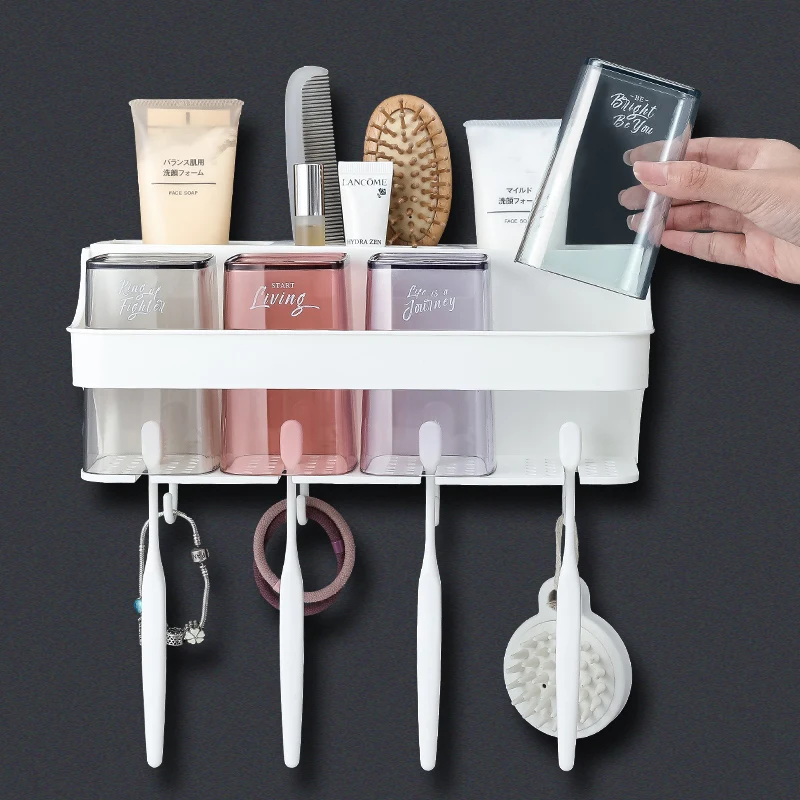 Настенная подставка для зубных щеток монтируемая ванной комнаты органайзер