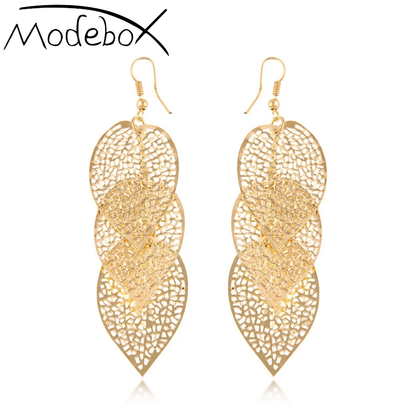 MODEBOX металлические серьги в форме листа длинные полые Гипербола Висячие для