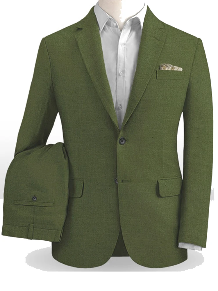 

Olive Green Linen Suits Men Tailor Made Light Weight Groom Suits For Beach Wedding Suits For Men Custom Made Green Lien Suits