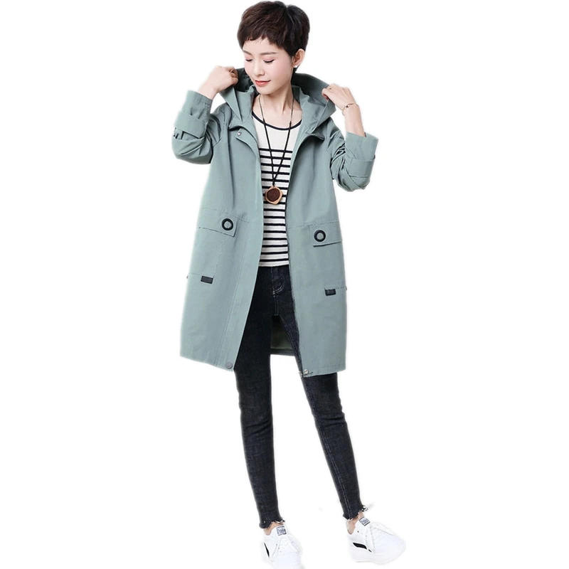 2019 Spring autumn long trench coat women fashion ladies hooded outerwear loose plus size 4xl female overcoat tops | Женская одежда