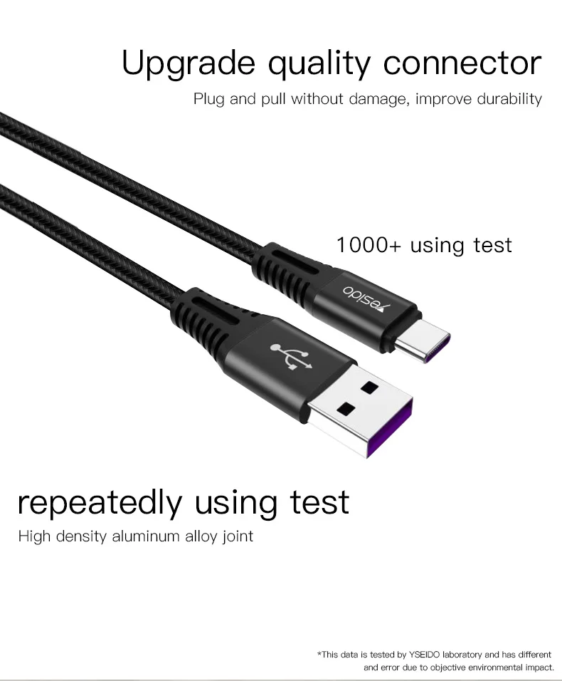 Yesido CA31 5A usb type C кабель для samsung S10 S9 S8 Plus Xiaomi huawei USB C кабель для быстрой зарядки type-c кабель