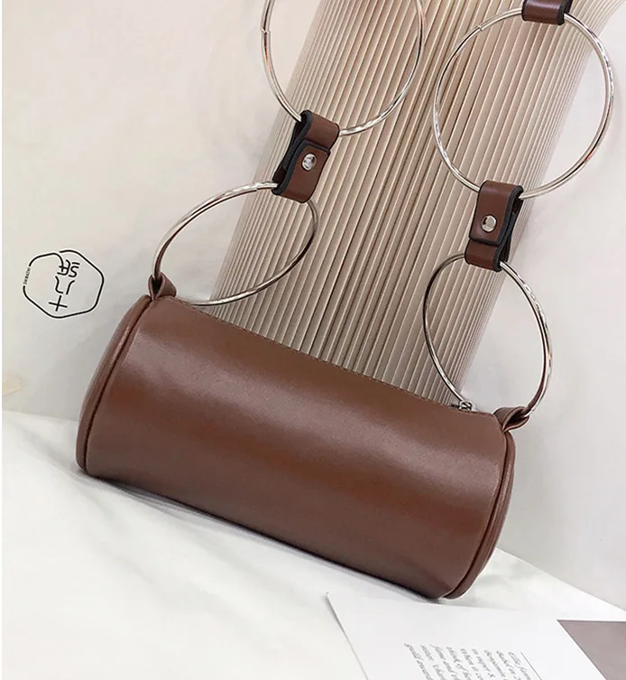 Brown PU TOYOOSKY модная круговая сумка через плечо из кожи аллигатора Ретро Сумочка с металлическим кольцом маленькая круглая сумка на плечо Женская круглая сумка - Цвет: Brown PU