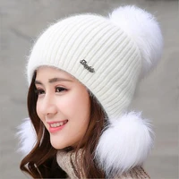 rabbit plush hats women winter fashion beanies sweet cute hedging cap velvet wool hat student hair ball caps warm knit hat