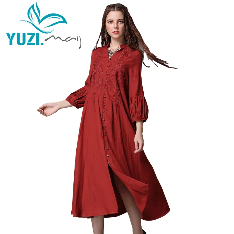 Женское Хлопковое платье Yuzi.may свободное однобортное в стиле бохо с v образным