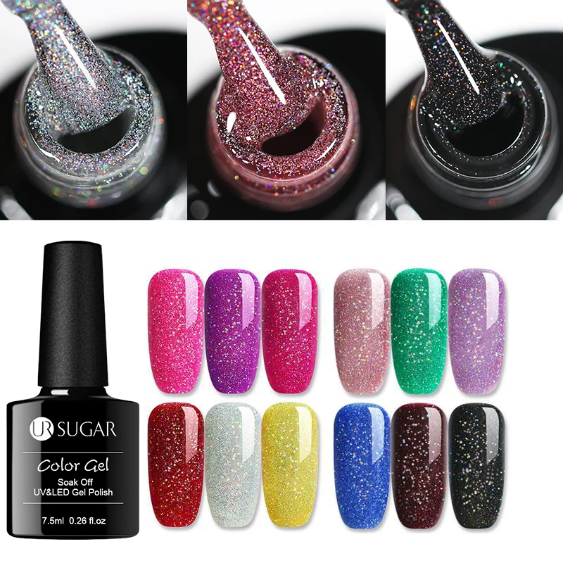 Ur Sugar 7,5 мл голографический Блестящий Гель-лак для ногтей Полупостоянный УФ-гель набор для маникюра впитывающий лак праймер