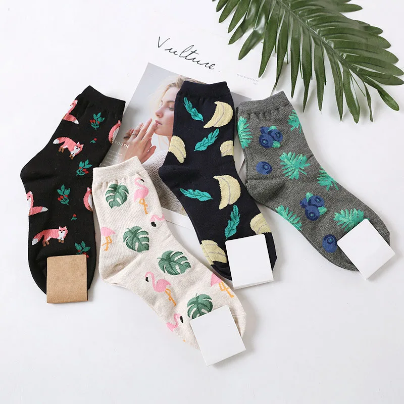 Милые Носки с рисунком растений и фруктов женские летние смешные носки в