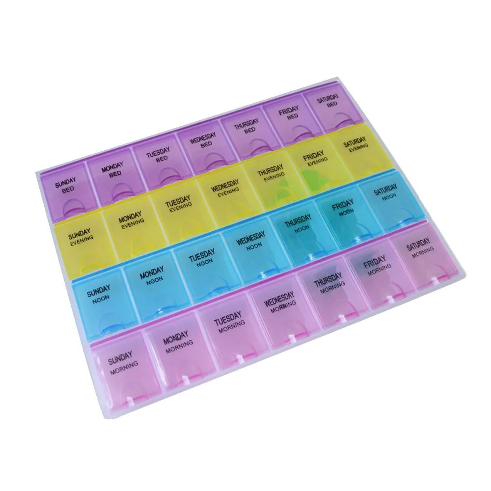 Простой чехол для хранения лекарств по 7 дням на неделю из ПВХ с 28 отделениями