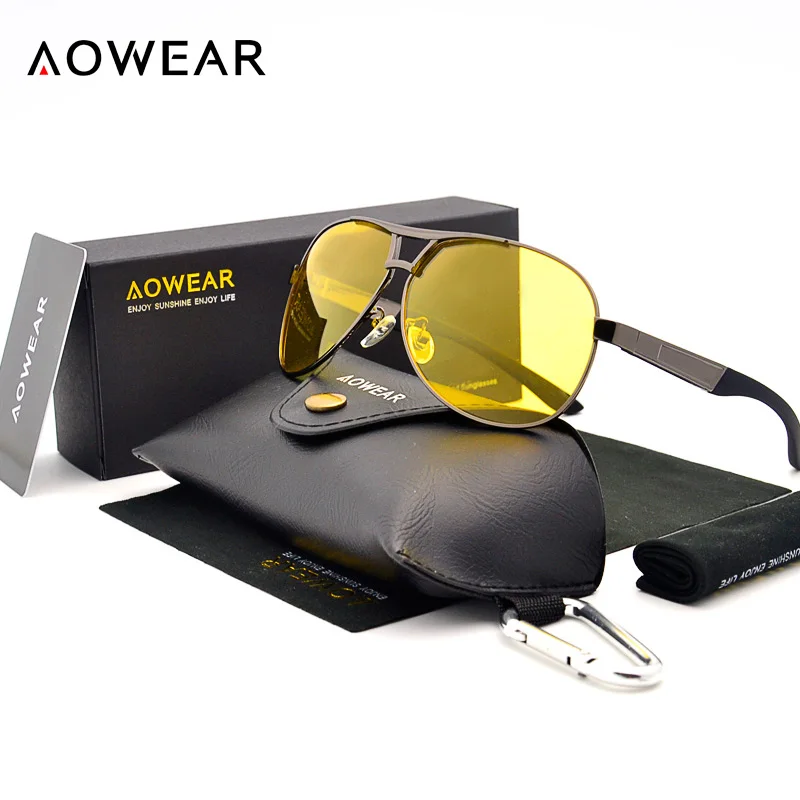 AOWEAR, очки для вождения, для ночного видения, мужские, UV400, для вождения, желтые солнцезащитные очки, желтые линзы, для ночного видения, поляризационные, Oculos gafas de sol - Цвет линз: 2 Gray Night Vision