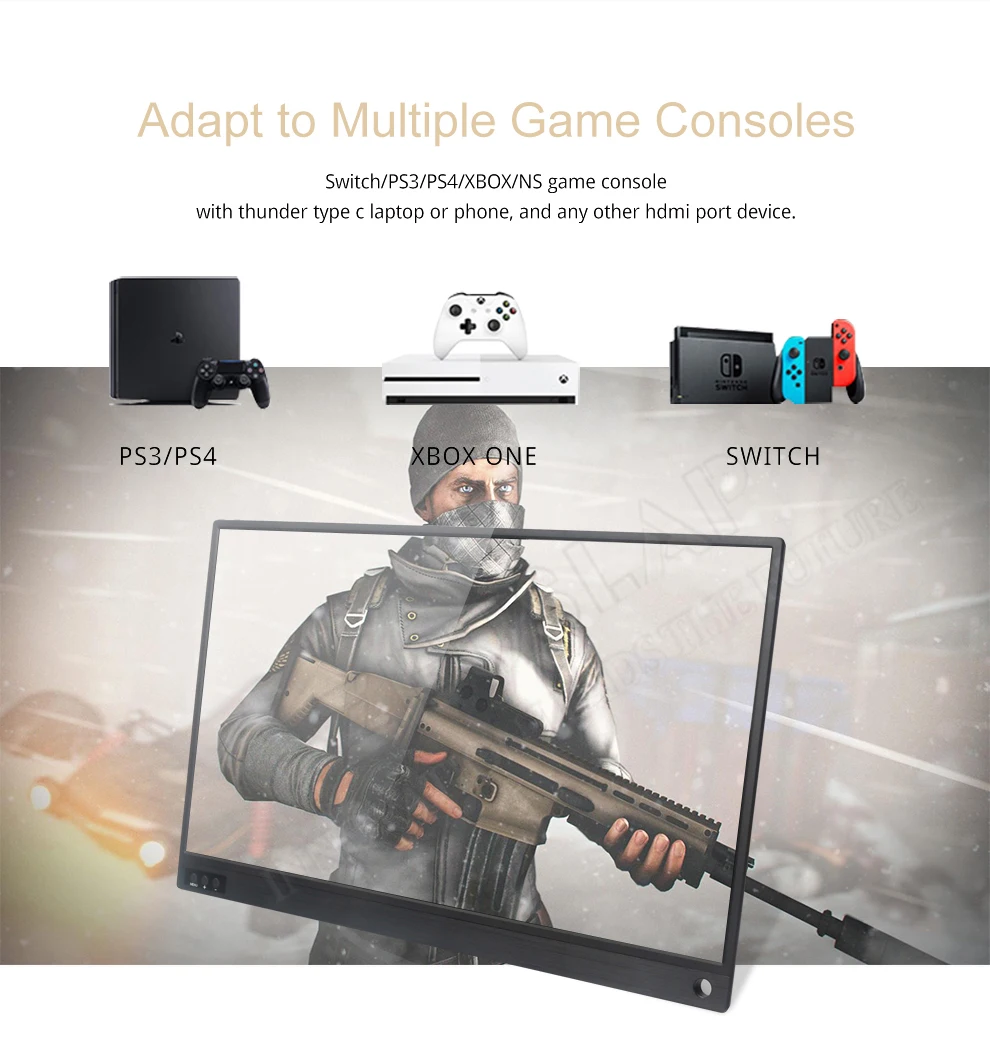 Portable Monitor HDMI USB Type-C Full HD 15.6 inch 1080 IPS LCD Monitor Built-in Dual Speakers Compatible with Laptop notebook