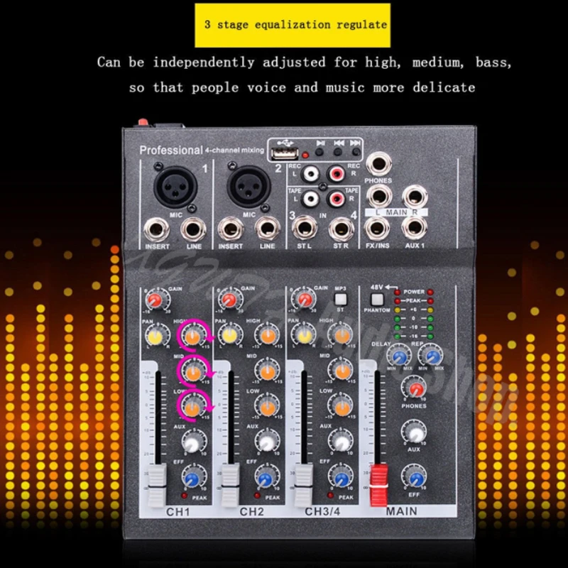 Профессиональная мини 4-канальная студийная звуковая панель с USB + 48 В эффектом