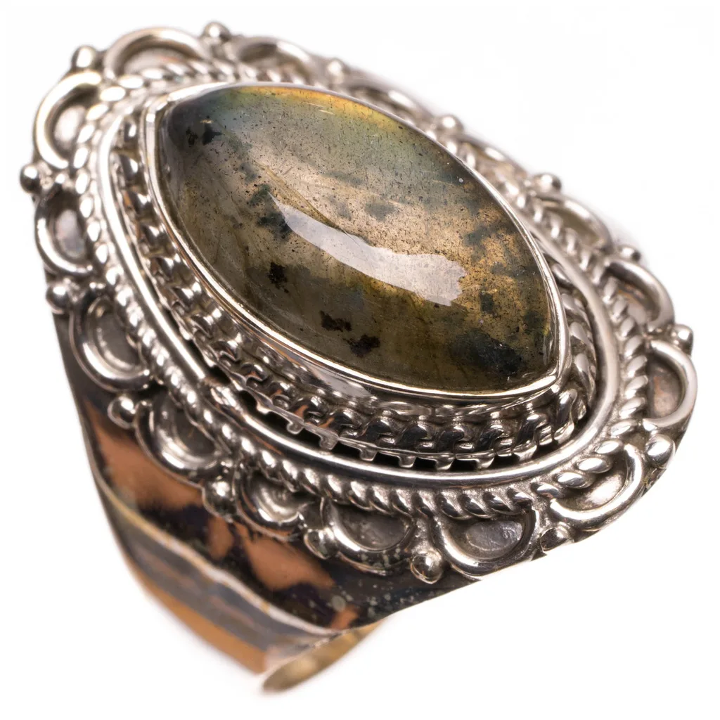 Серебряное кольцо в стиле бохо с натуральным голубым огнем размер США 9 75