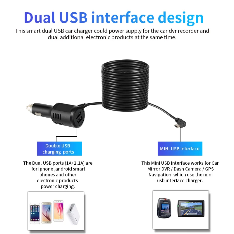 Двойной слот для mini USB port mirror DVR автомобильное зарядное устройство 12-36 в источник