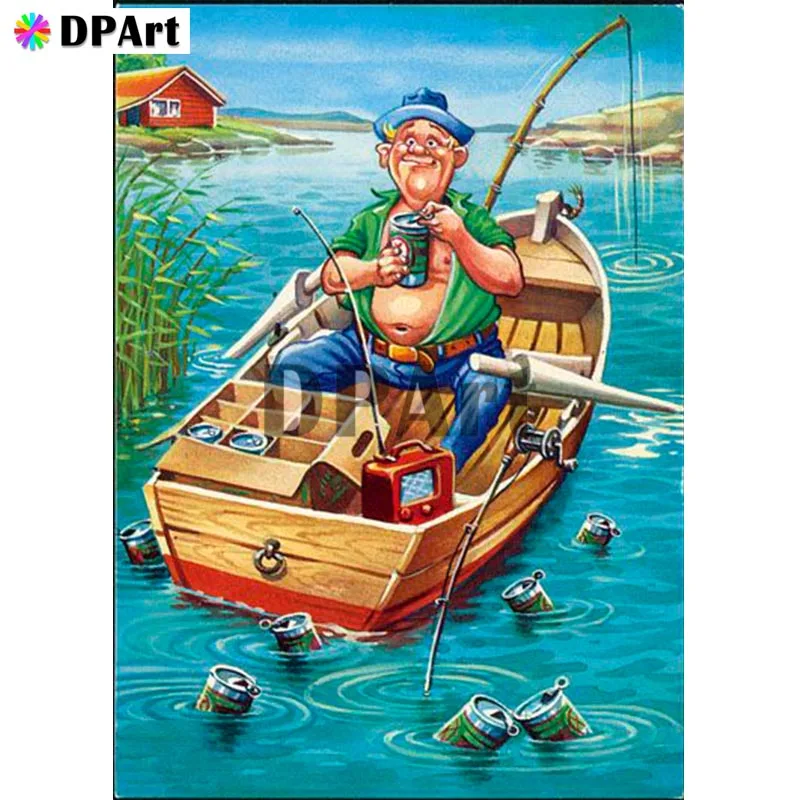 Алмазная картина 5D полностью квадратная/круглая дрель лодка рыбацкий рыбачий
