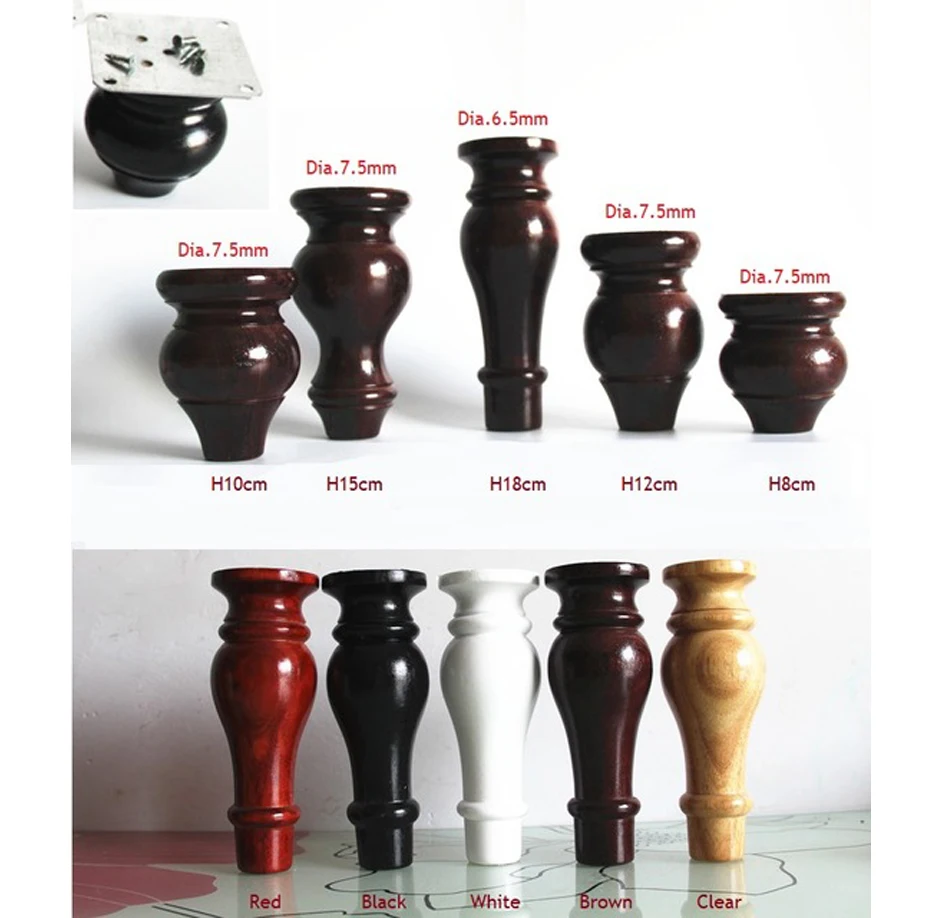

4Pcs/Lot Solid Wood Furniture Feet Replacement Legs Cupboard Dresser Seat Couch Plinth Black White Brown Round Barrel Drum
