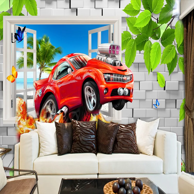Фотообои 3D мультфильм автомобиль сломанные стены фрески для детской спальни