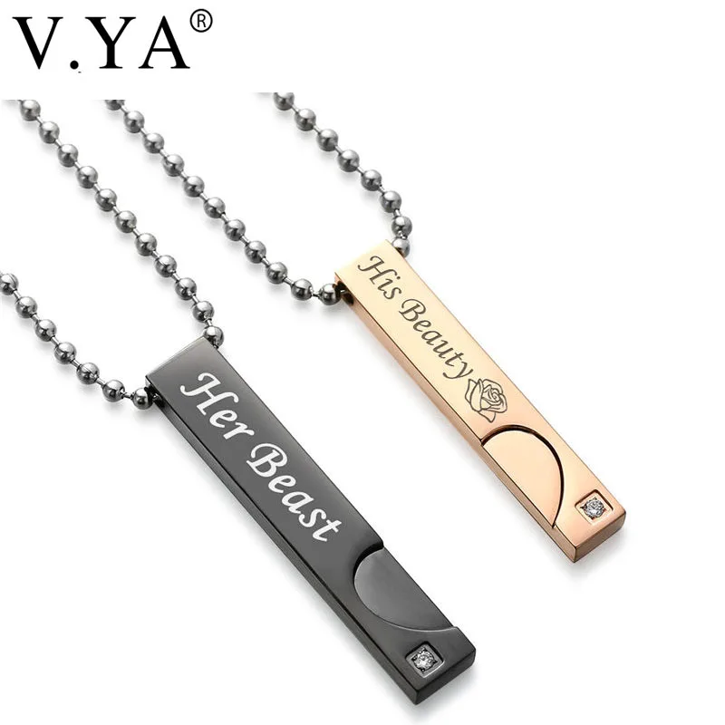 V.Ya Drop Shipping Unique Gifts for Lover &quotHis Beauty&quot&quotHer Beast&quot Couple Necklace Stainless Steel Necklaces Women Men Jewelries |
