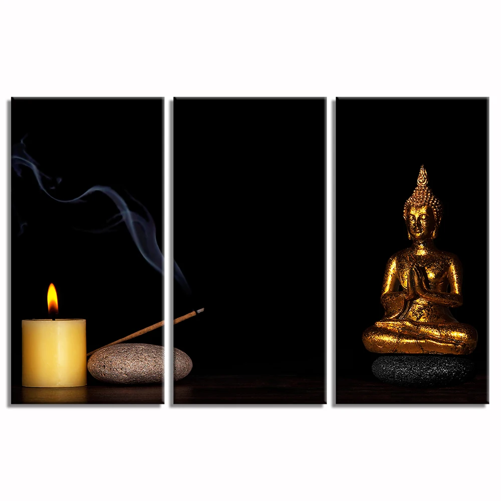 Visual Art Decor Golden Seated Buddha Picture for Home Wall Decoration Zen Canvas Prints Unframed(12&quotx24&quotx3/30cmx60cmx3) | Дом и сад