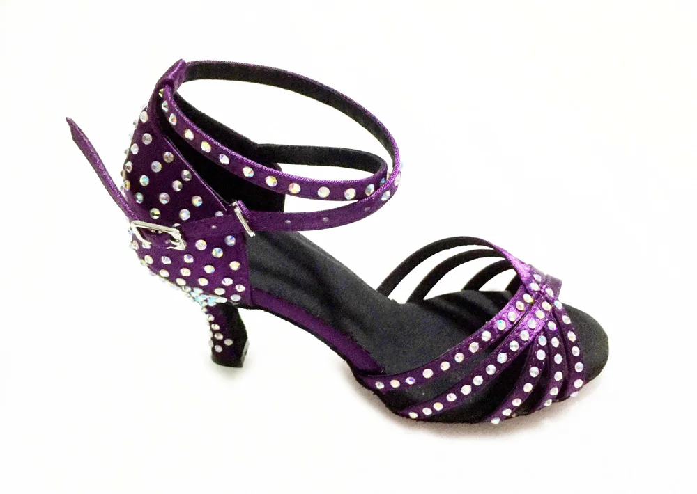 Purpleheel 75mm Женские атласные туфли для латинских танцев со стразами, вечерние туфли для бальных танцев, туфли на высоком каблуке 6 см, 7 см, 8 см, 9 см, 10 см, сандалии - Цвет: Purpleheel 75mm
