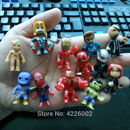 12 шт. миниатюрные фигурки супергероев Marvel танос из ПВХ, Супермен, халкбастер, Человек-паук, кукольная статуэтка, детские игрушки для мальчиков - Цвет: 12pcs Q2