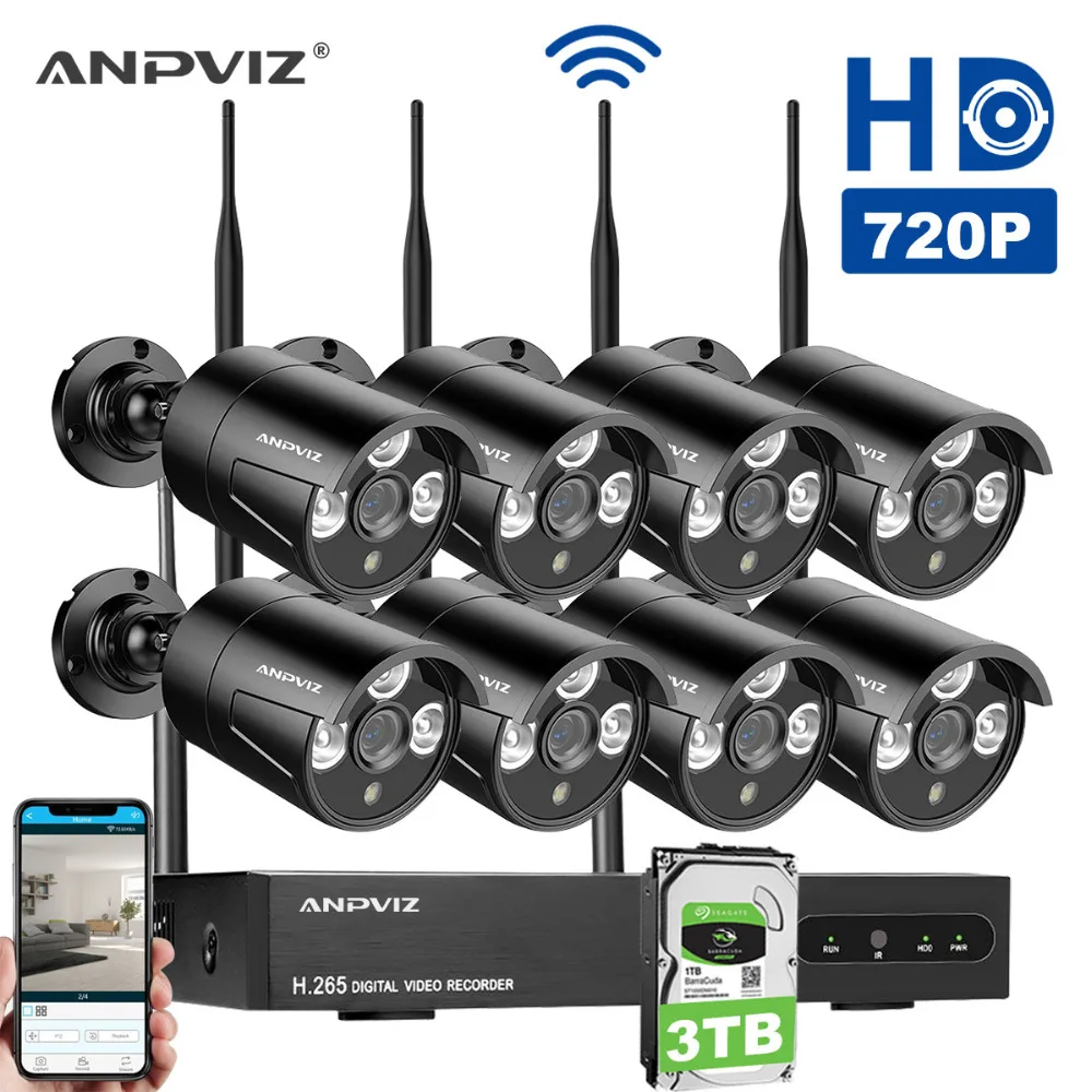 Anpviz Беспроводной камер безопасности System-1080p 8CH HDMI NVR с (8) 720 P HD 1.0MP всепогодный